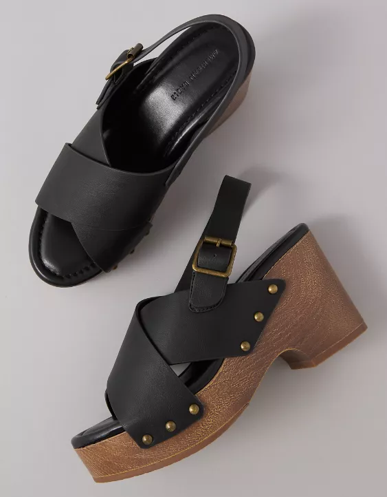 AE Criss-Cross Wedge Clog Black 2 AE Criss-Cross Wedge Clog Black - Image 2