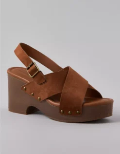 AE Criss-Cross Wedge Clog Amber Brown