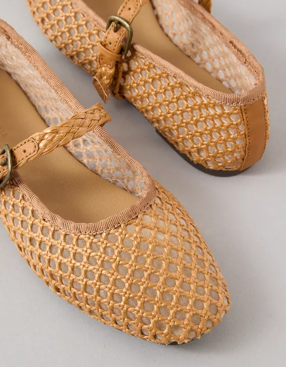 AE Raffia Mesh Mary Jane Flats Natural 2 AE Raffia Mesh Mary Jane Flats Natural - Image 2