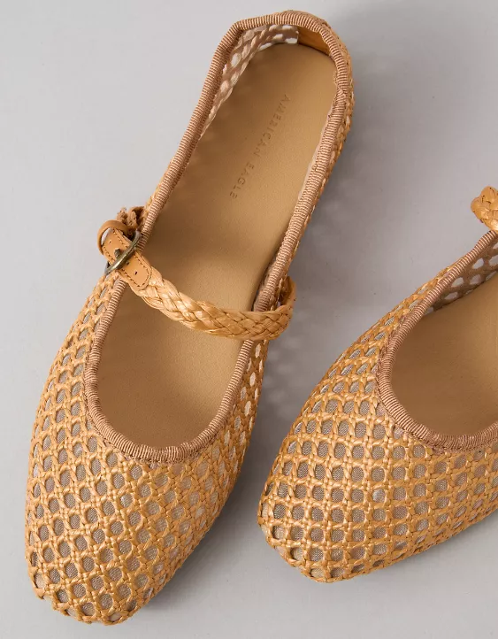 AE Raffia Mesh Mary Jane Flats Natural 3 AE Raffia Mesh Mary Jane Flats Natural - Image 3