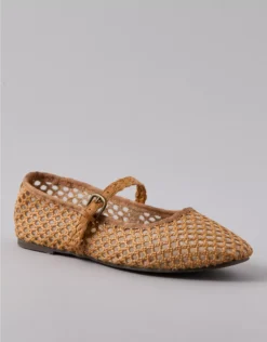 AE Raffia Mesh Mary Jane Flats Natural