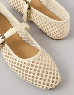 AE Raffia Mesh Mary Jane Flats Bone Khaki -American Eagle Fashion 0419 6745 210 d1