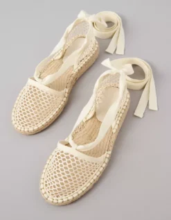 AE Mesh Lace-Up Espadrille Ivory -American Eagle Fashion 0419 6953 161 d1