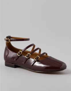 AE Multi-Strap Mary Jane Flat Burgundy