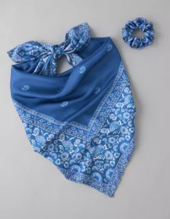 AE Scrunchie & Bandana Set Blue -American Eagle Fashion 0421 8290 400 d1