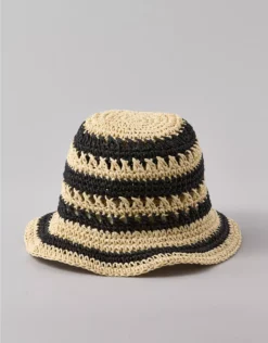 AE Raffia Bucket Hat Black Stripe