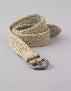 AE Braided Leather Belt Bone Khaki