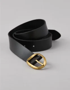 AE Oval-Twist-Buckle Leather Belt Black