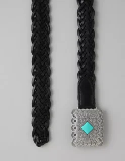 AE Braided Plaque Belt Black -American Eagle Fashion 0423 8099 001 b