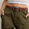 AE Suede Oval Twist-Buckle Belt Chocolate