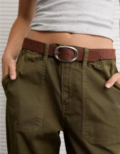 AE Suede Oval Twist-Buckle Belt Chocolate