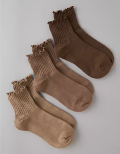 AE Ruffle Boyfriend Socks 3-Pack Brown