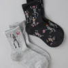AE Cowgirl Skeleton Cropped Crew Socks 2-Pack Medium Heather Gray