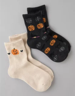 AE Spooky Cropped Crew Socks 2-Pack Cream