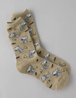AE Mummy Snoopy Crew Socks Bunker Olive -American Eagle Fashion 0425 3818 306 f