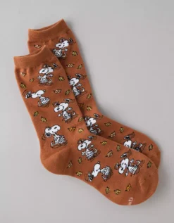 AE Snoopy Fall Crew Socks Amber Brown -American Eagle Fashion 0425 3820 206 f