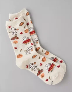 AE Thanksgiving Snoopy Crew Socks Oatmeal