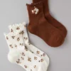 AE Floral Cropped Crew Socks 2-Pack Brown