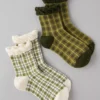 AE Plaid Ruffle Cropped Crew Socks 2-Pack Briar