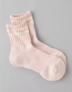 AE Varsity Stripe Cropped Crew Socks Hushed Violet