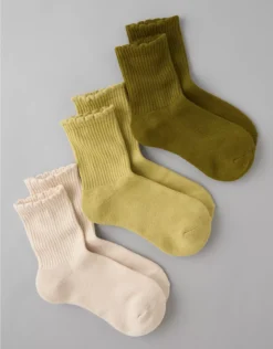 AE Scalloped Cropped Crew Socks 3-Pack Green