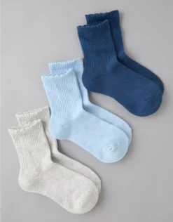 AE Scalloped Cropped Crew Socks 3-Pack Blue