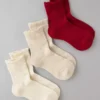 AE Scalloped Cropped Crew Socks 3-Pack Burgundy