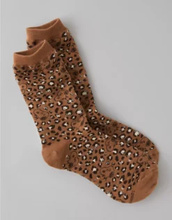 AE Snoopy Crew Socks Brown