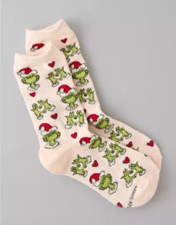 AE Grinch Crew Socks Pink Note