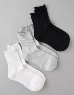 AE Ruffle Cropped Crew Socks 3-Pack Multi