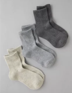 AE Solid Cropped Crew Socks 3-Pack Heather Gray