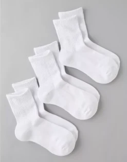 AE Solid Cropped Crew Socks 3-Pack White
