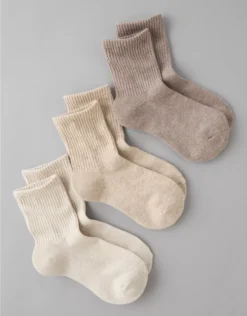 AE Solid Cropped Crew Socks 3-Pack Brown