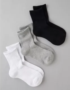AE Solid Cropped Crew Socks 3-Pack Multi