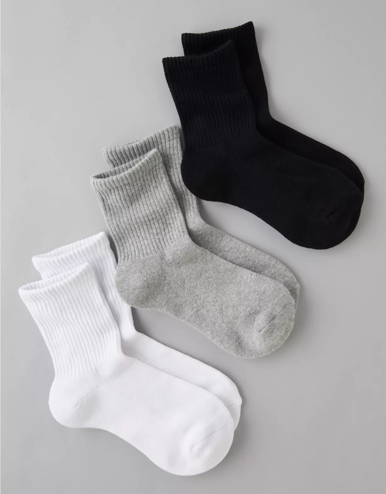 AE Solid Cropped Crew Socks 3-Pack Multi 1 AE Solid Cropped Crew Socks 3-Pack Multi