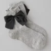 AE Satin Bow Cropped Crew Socks Charcoal Heather
