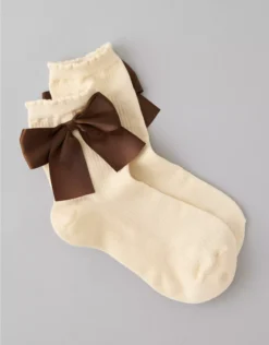 AE Satin Bow Cropped Crew Socks Coconut