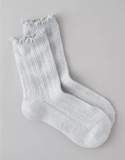 AE Cozy Pointelle Crew Socks Light Heather Gray