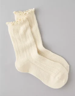 AE Cozy Pointelle Crew Socks Cream