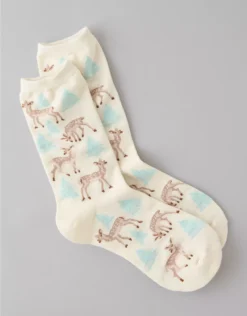 AE Deer Crew Socks Cream