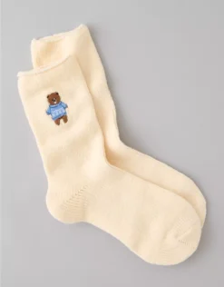 AE Teddy Bear Crew Socks Cream