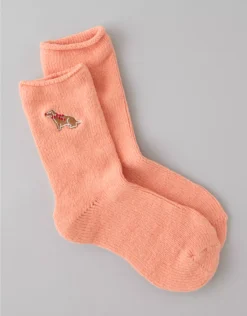 AE Embroidered Gingerbread Crew Socks Rusty Peach