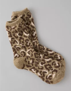 AE Cozy Leopard Crew Socks Chocolate
