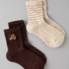 AE Teddy Bear Cropped Crew Socks 2-Pack Chocolate