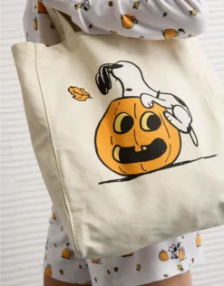 AE Snoopy Halloween Canvas Tote Bag Cappuccino