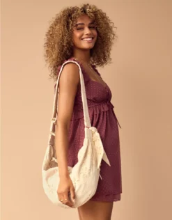AE Eyelet Slouchy Hobo Bag Ecru Denim