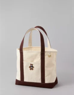 AE Cotton Canvas Teddy Tote Bag Cream