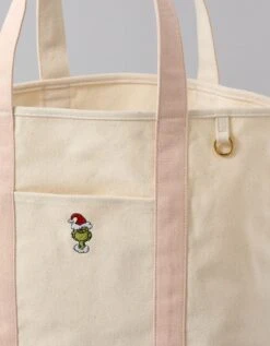 AE Cotton Canvas Holiday Grinch Tote Bag Rose -American Eagle Fashion 0427 8587 639 d1