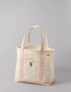 AE Cotton Canvas Holiday Grinch Tote Bag Rose