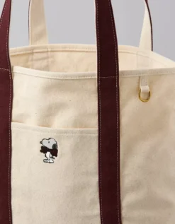 AE Cotton Canvas Snoopy Bow Tote Bag Burgundy1 -American Eagle Fashion 0427 8589 126 d1